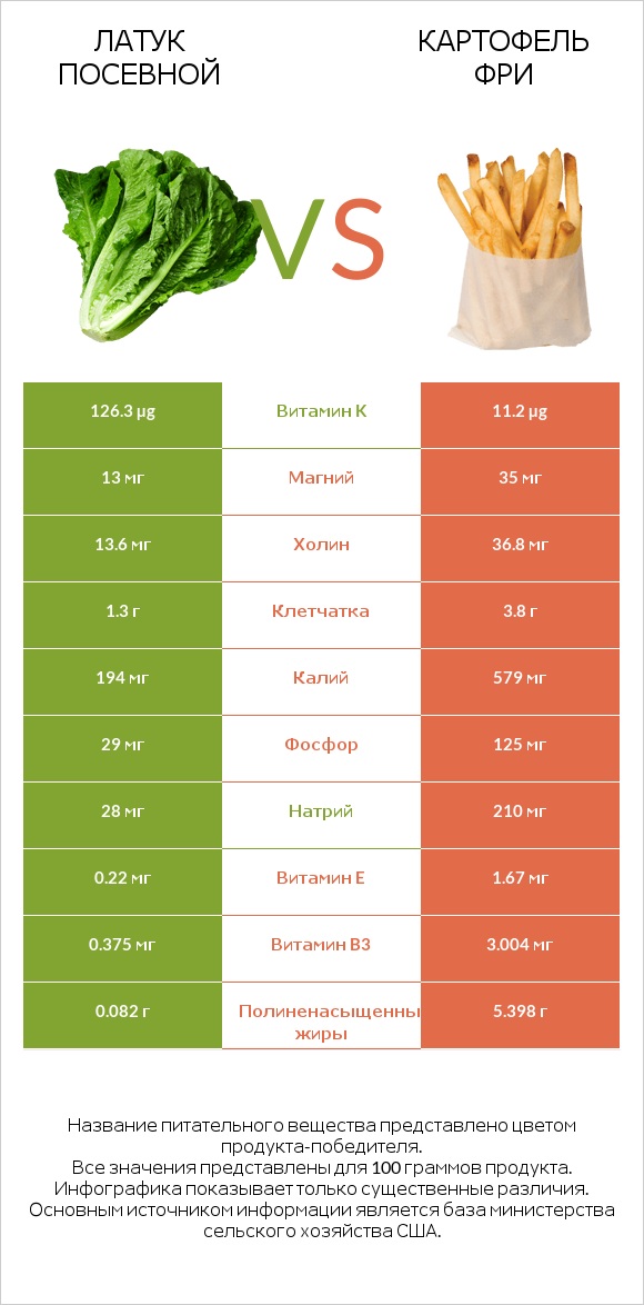 Латук посевной vs Картофель фри infographic