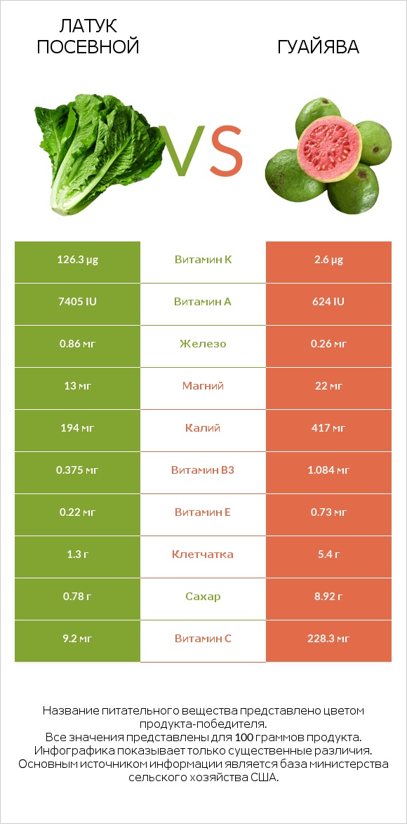 Латук посевной vs Гуайява infographic