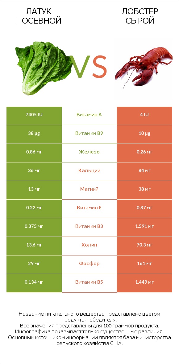 Латук посевной vs Лобстер сырой infographic