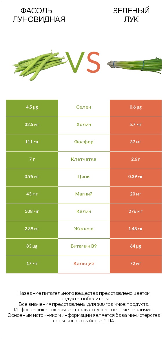 Фасоль луновидная vs Зеленый лук infographic