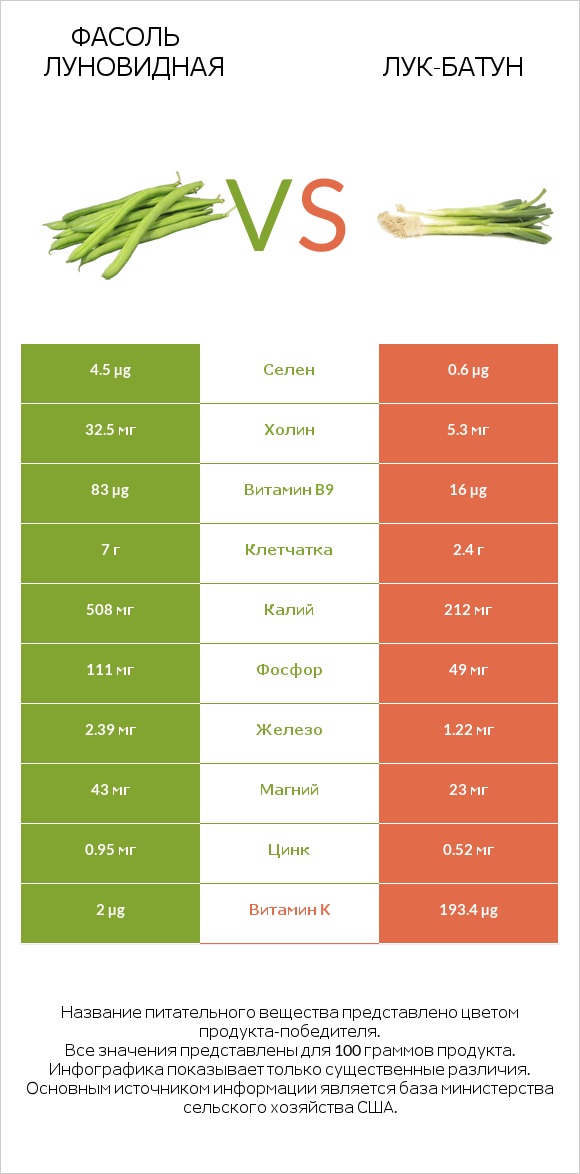 Фасоль луновидная vs Лук-батун infographic