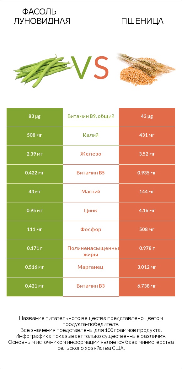 Фасоль луновидная vs Пшеница infographic