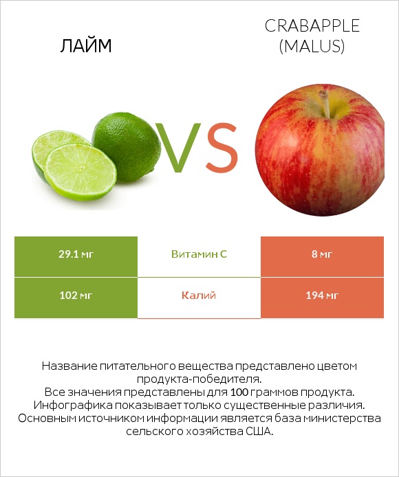 Лайм vs Crabapple (Malus) infographic
