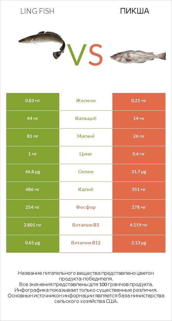 Ling fish vs Пикша infographic