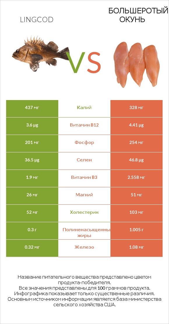 Lingcod vs Большеротый окунь infographic