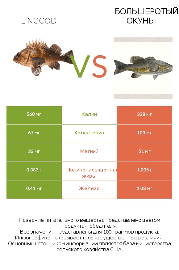 Lingcod vs Большеротый окунь infographic