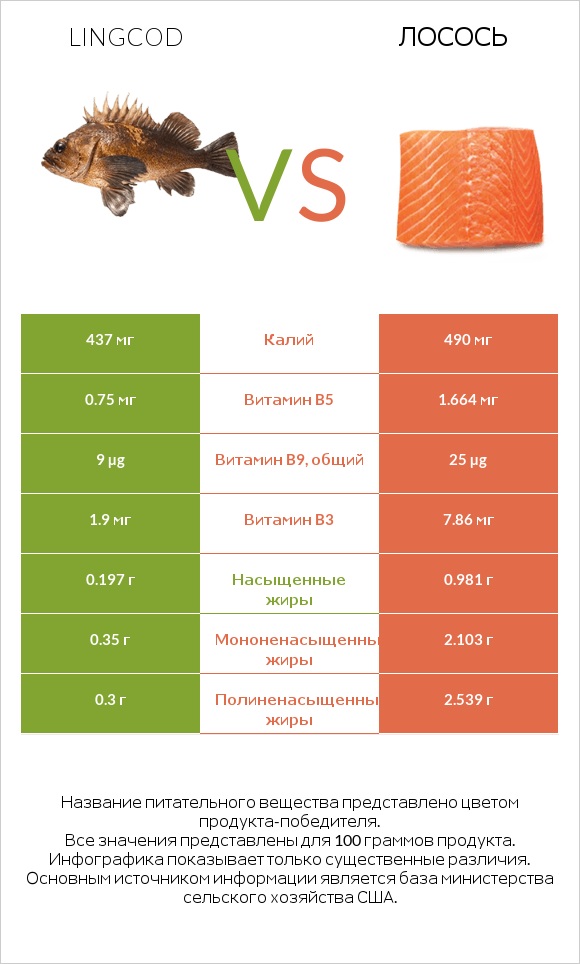 Lingcod vs Лосось infographic
