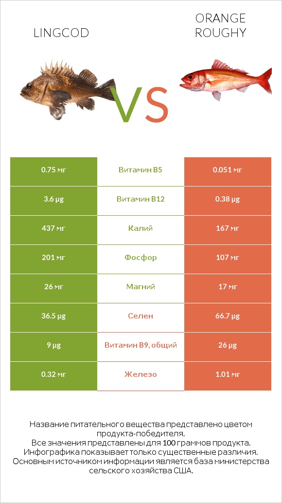 Lingcod vs Orange roughy infographic