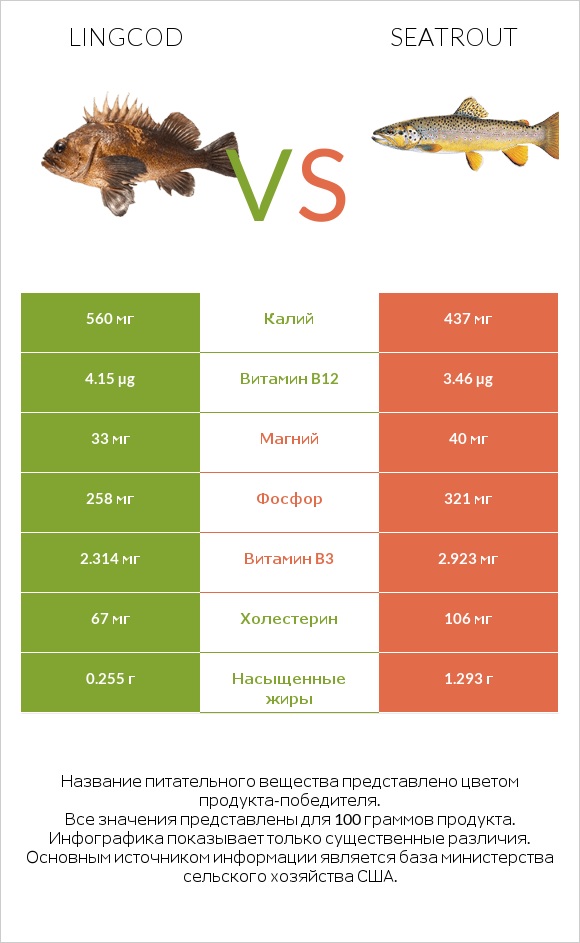 Lingcod vs Seatrout infographic