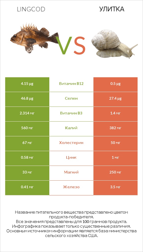 Lingcod vs Улитка infographic