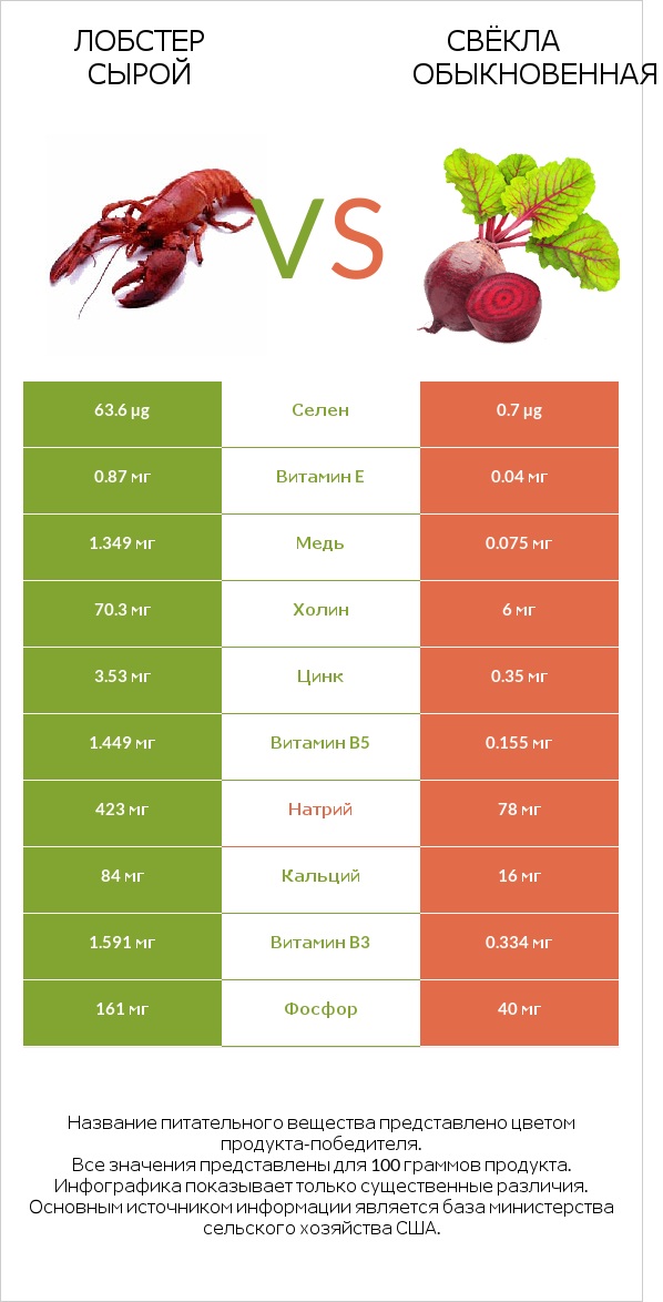 Лобстер сырой vs Свёкла обыкновенная infographic