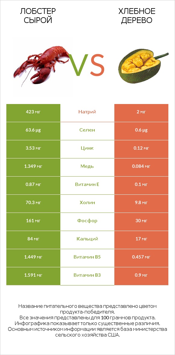 Лобстер сырой vs Хлебное дерево infographic