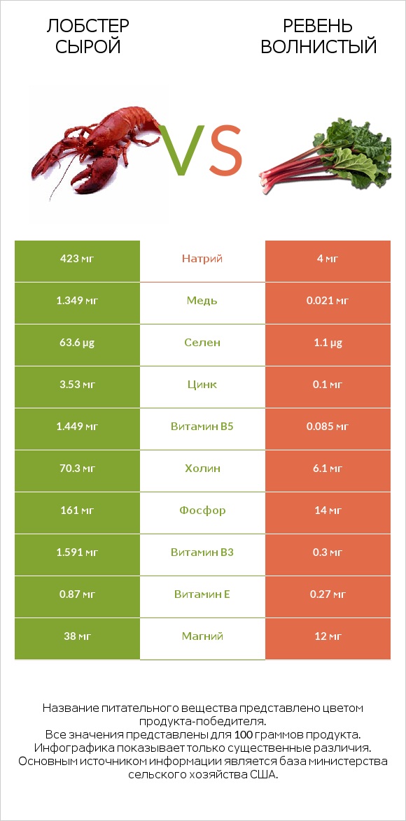 Лобстер сырой vs Ревень волнистый infographic