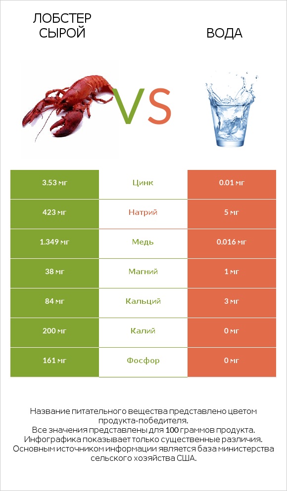 Лобстер сырой vs Вода infographic