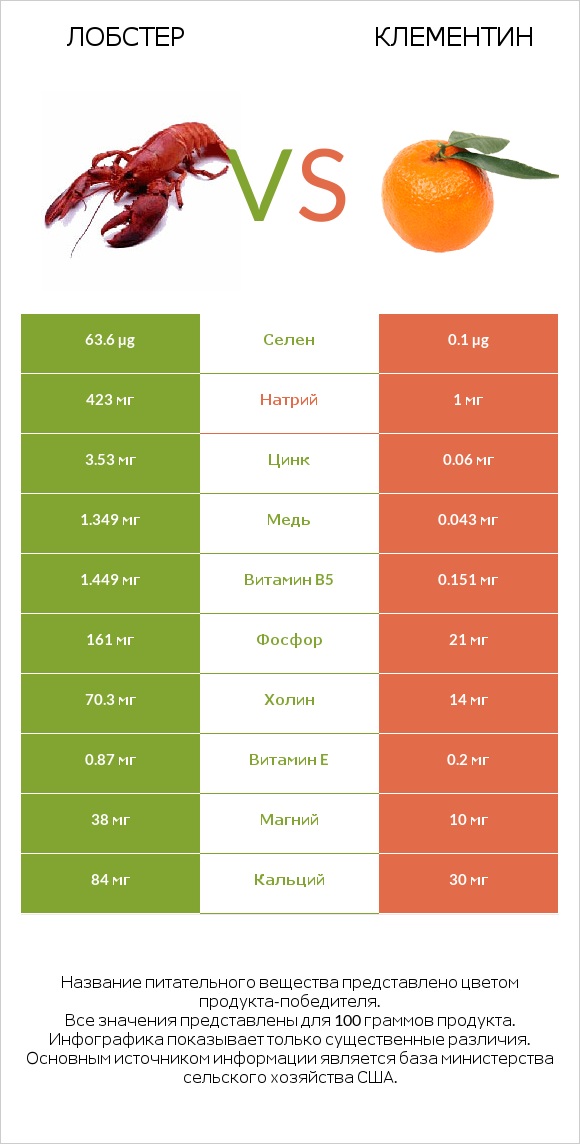 Лобстер vs Клементин infographic