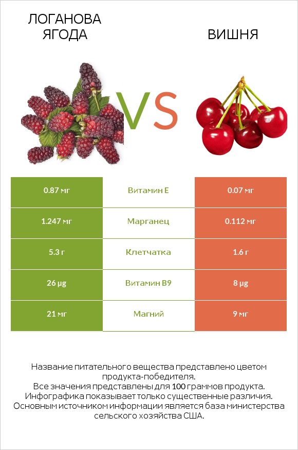 Логанова ягода vs Вишня infographic