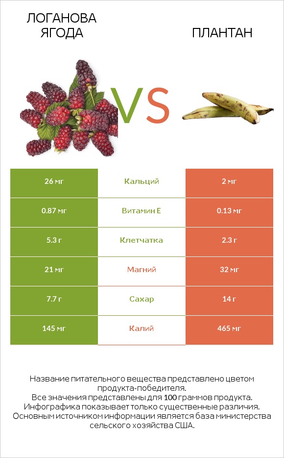 Логанова ягода vs Плантан infographic