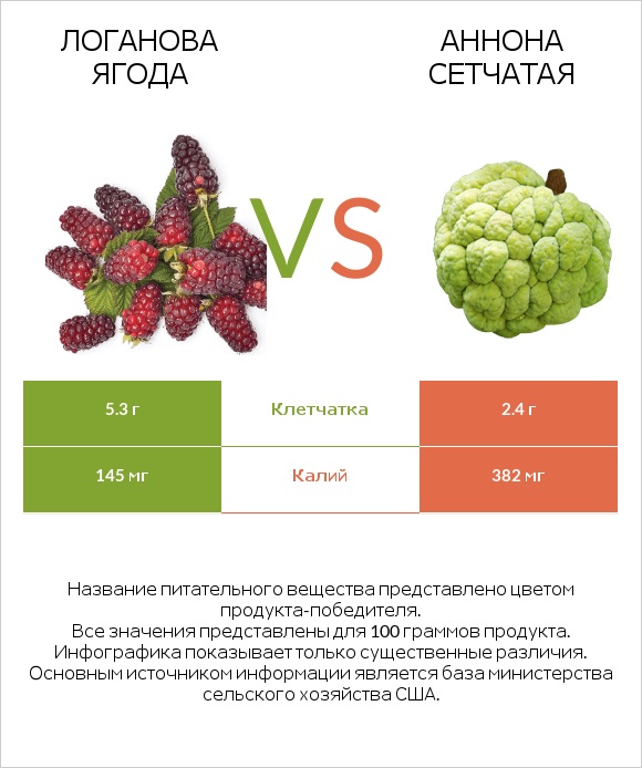 Логанова ягода vs Аннона сетчатая infographic