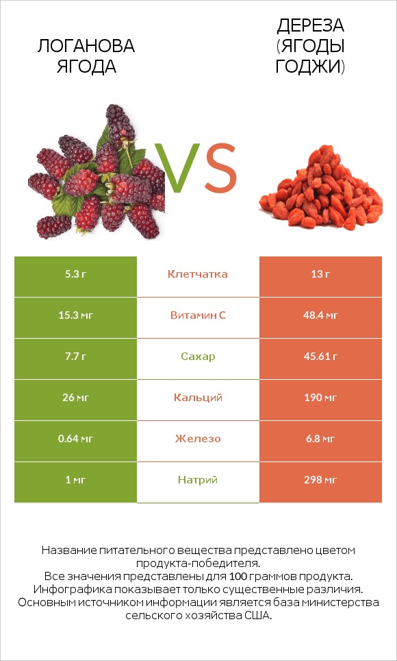 Логанова ягода vs Дереза (ягоды годжи) infographic