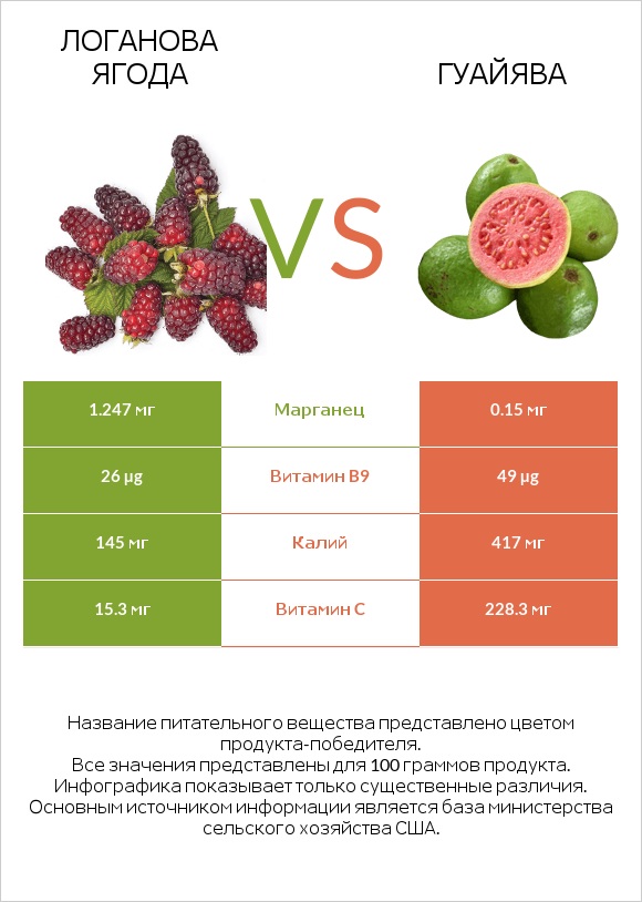 Логанова ягода vs Гуайява infographic