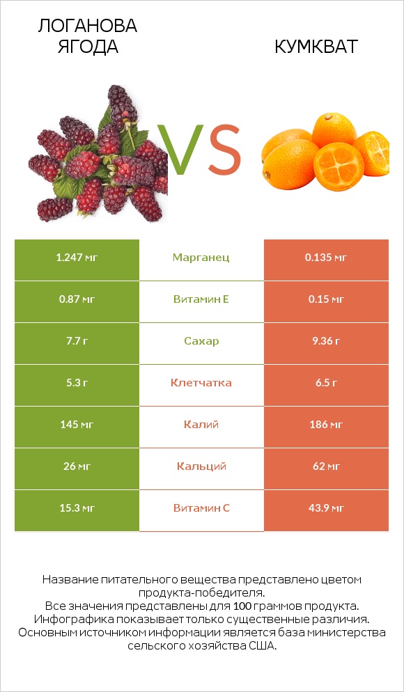 Логанова ягода vs Кумкват infographic