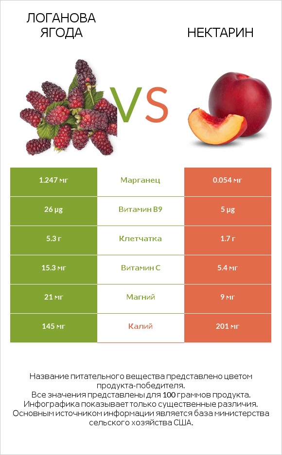 Логанова ягода vs Нектарин infographic