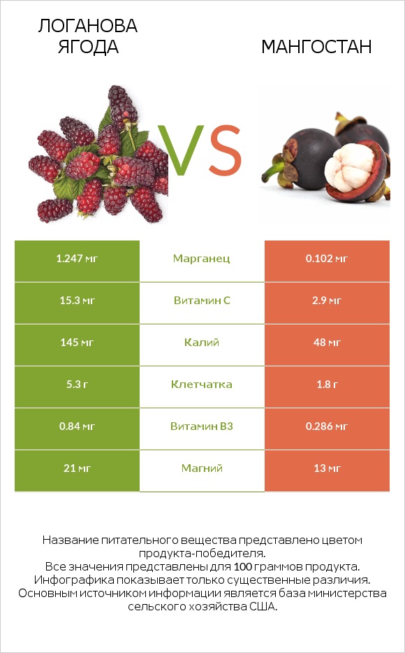 Логанова ягода vs Мангостан infographic