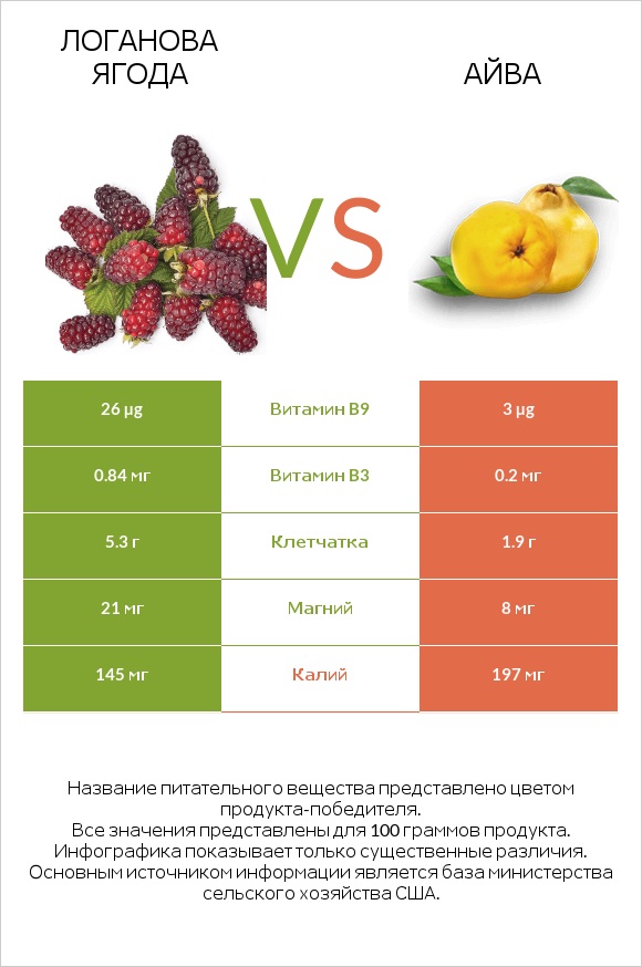 Логанова ягода vs Айва infographic