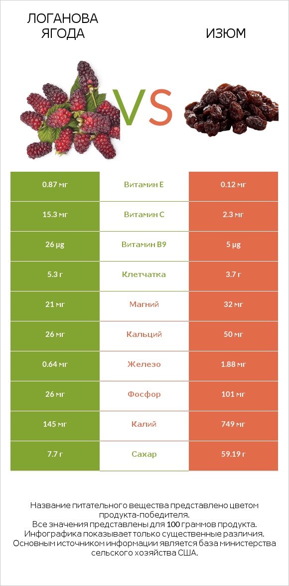 Логанова ягода vs Изюм infographic