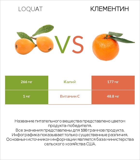 Loquat vs Клементин infographic