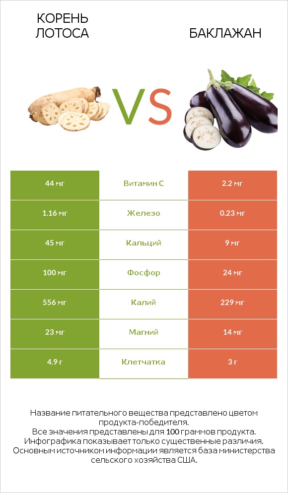 Корень лотоса vs Баклажан infographic