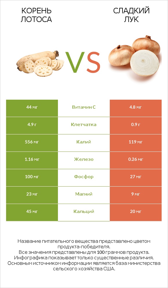 Lotus root vs Sweet onion infographic