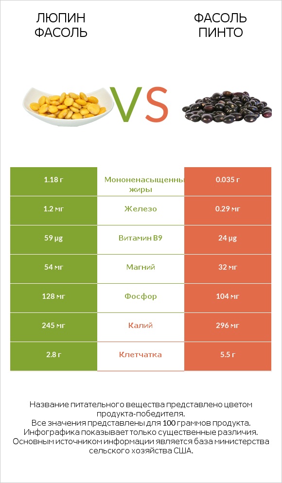Люпин Фасоль vs Фасоль пинто сырой infographic