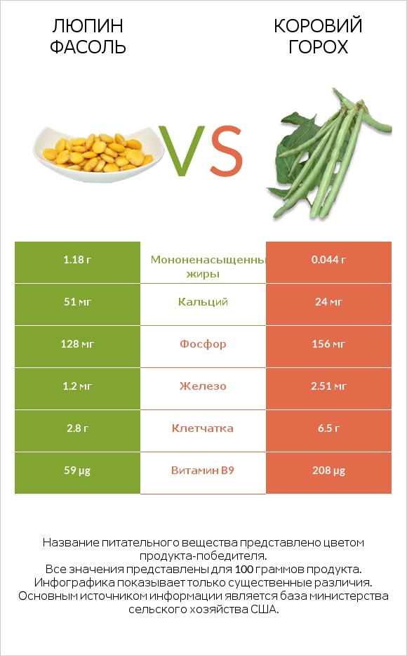 Люпин Фасоль vs Коровий горох infographic