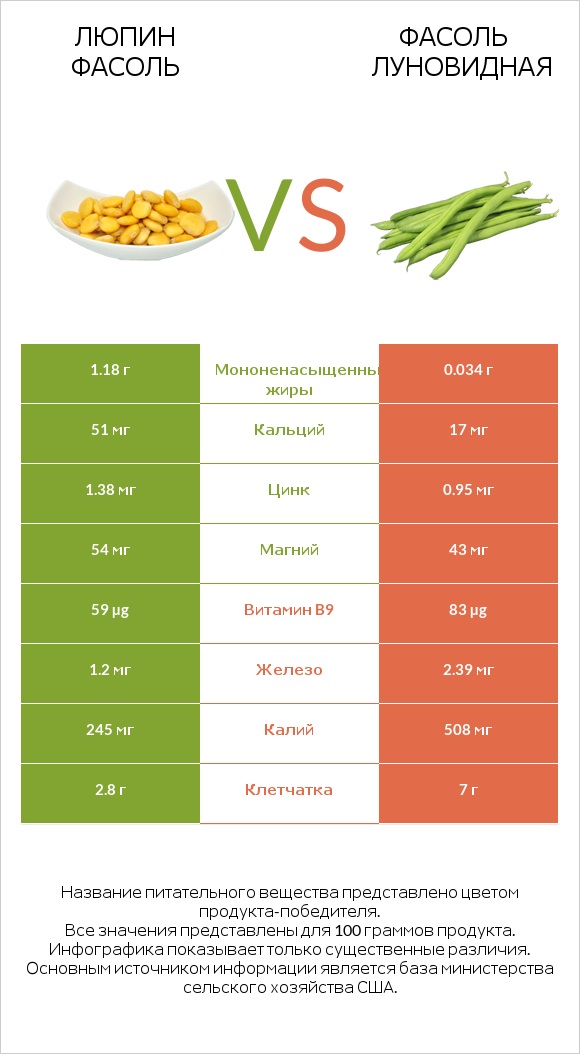 Люпин Фасоль vs Фасоль луновидная infographic