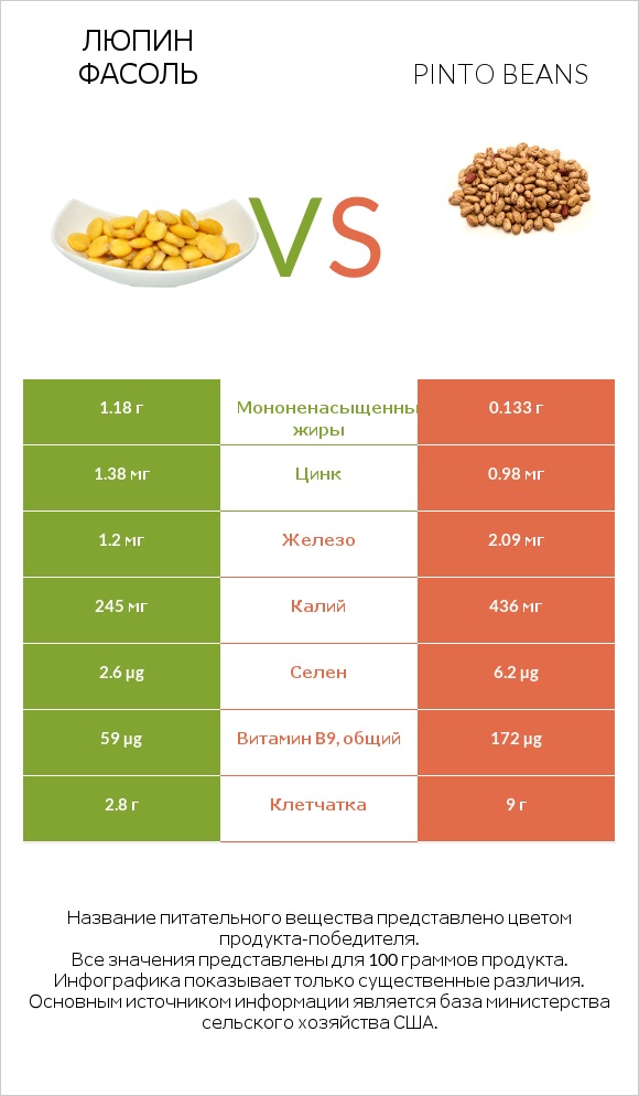 Люпин Фасоль vs Pinto beans infographic