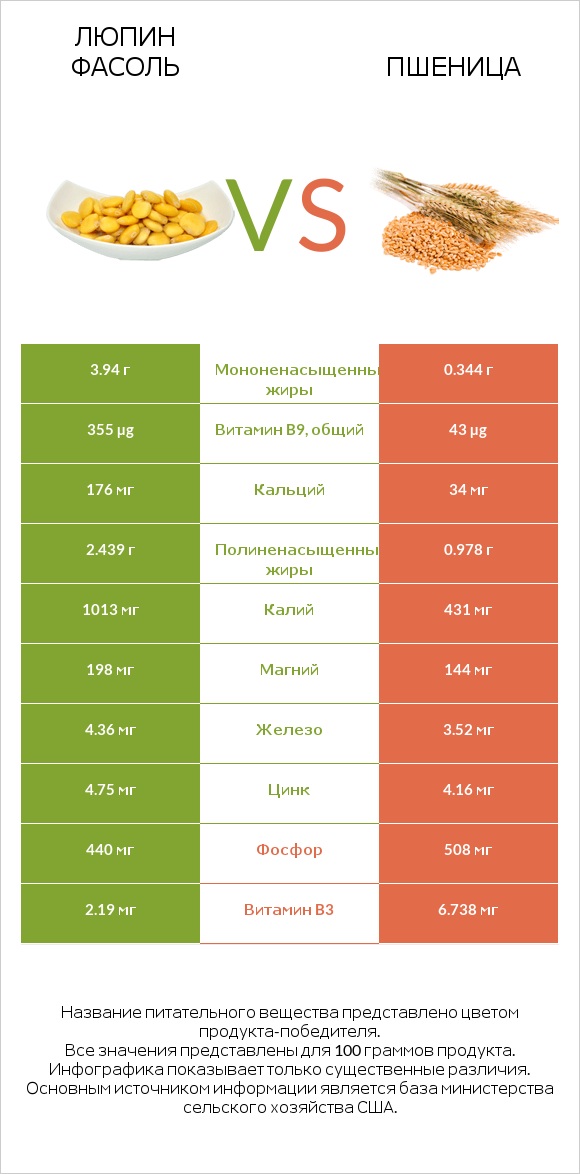Люпин Фасоль vs Пшеница infographic