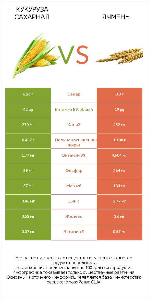Кукуруза сахарная vs Ячмень infographic