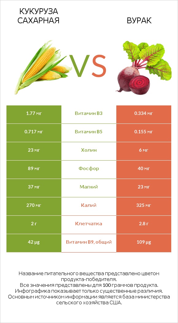 Кукуруза сахарная vs Вурак infographic
