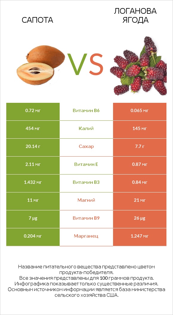 Сапота vs Логанова ягода infographic