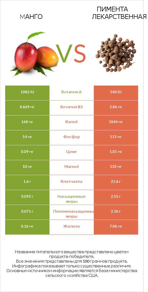 Mанго vs Пимента лекарственная infographic