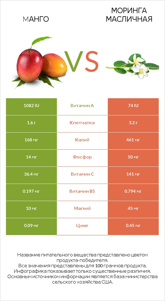 Mанго vs Моринга масличная infographic