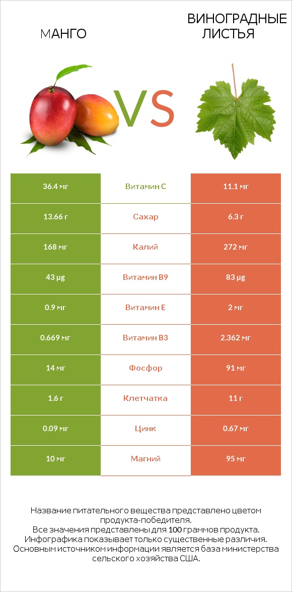 Mанго vs Виноградные листья infographic