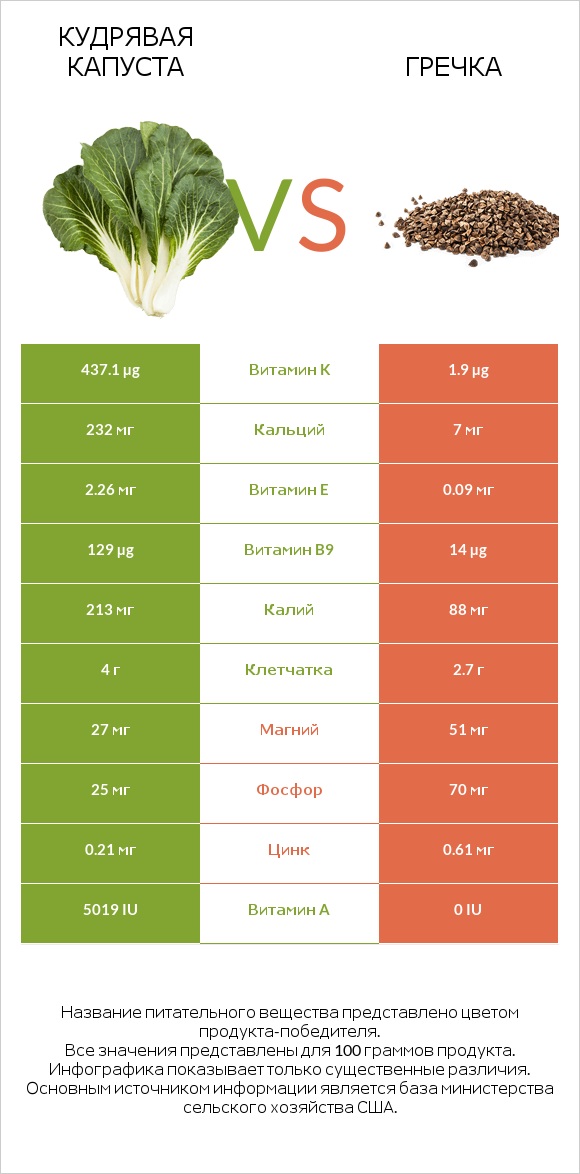 Кудрявая капуста vs Гречка infographic
