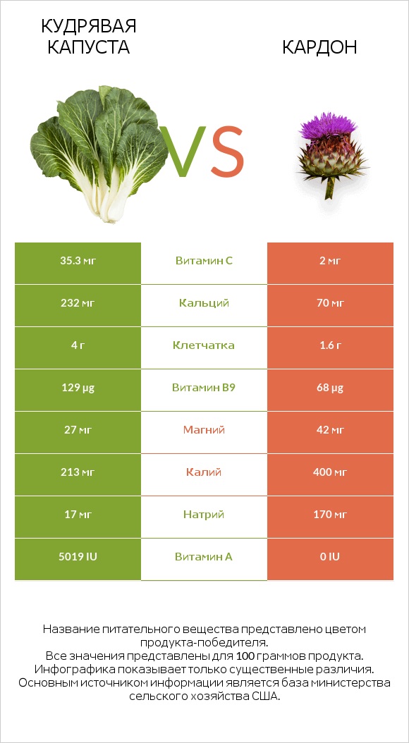 Кудрявая капуста vs Кардон infographic