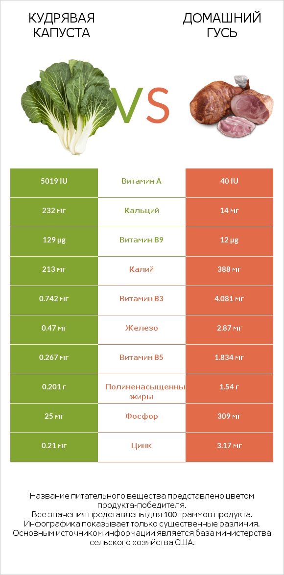 Кудрявая капуста vs Домашний гусь infographic