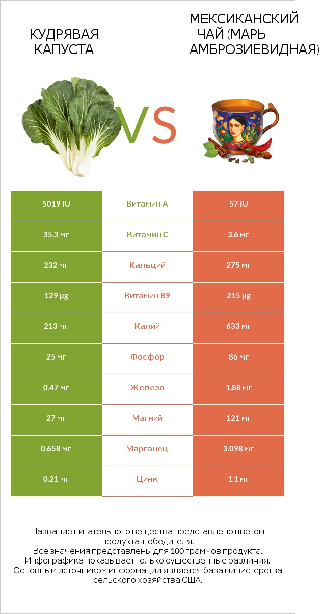 Кудрявая капуста vs Мексиканский чай (Марь амброзиевидная) infographic