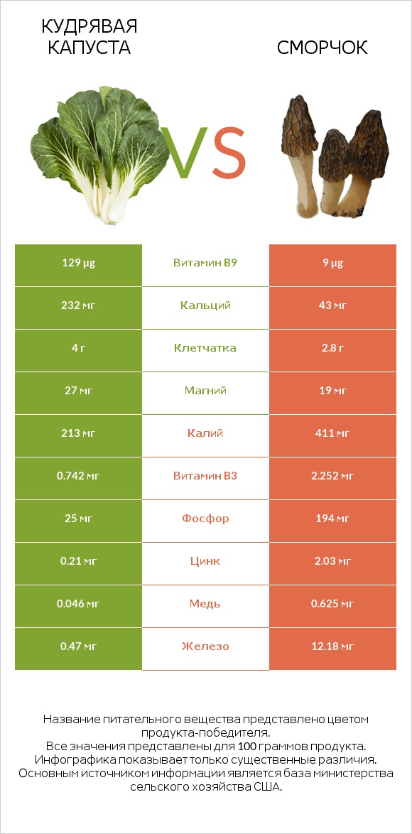 Кудрявая капуста vs Сморчок infographic