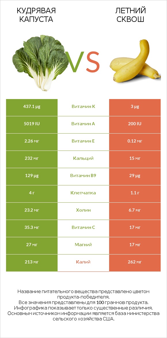 Кудрявая капуста vs Летний сквош infographic