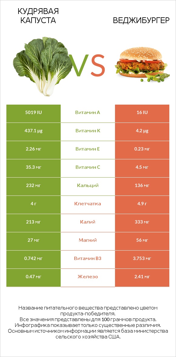 Кудрявая капуста vs Веджибургер infographic